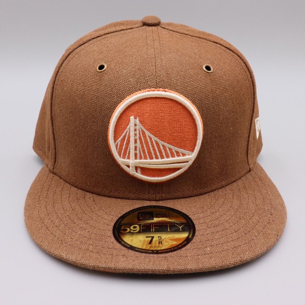 New Era Golden State Warriors 59FIFTY Fitted Hat Brown Antique Plaid Size 7 5/8